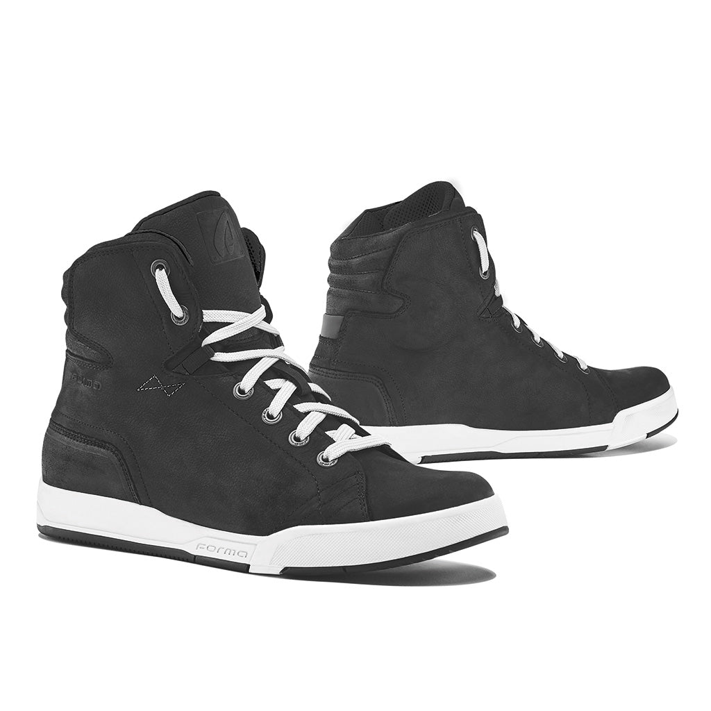 motorcycle shoes Forma Swift Dry black white ride boots comfort  urban city street touring stunt riding gear and footwear