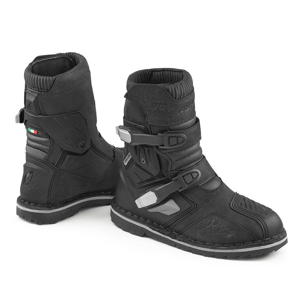 motorcycle boots Forma terra evo low black adventure adv short touring comfortable offroad riding gear